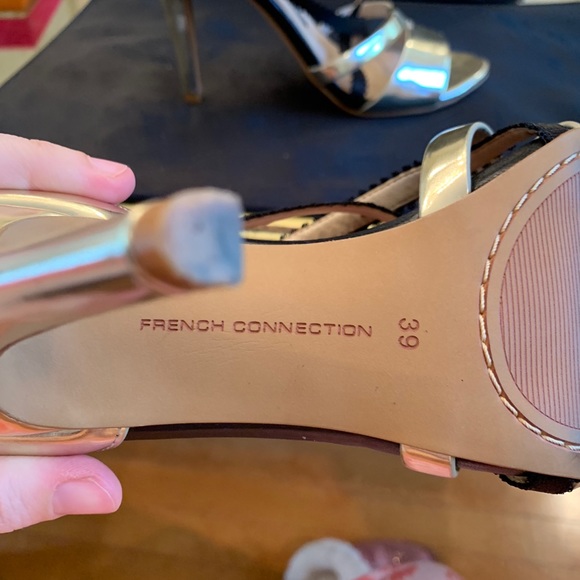 French Connection gold black strappy heel Nava - Picture 3 of 7